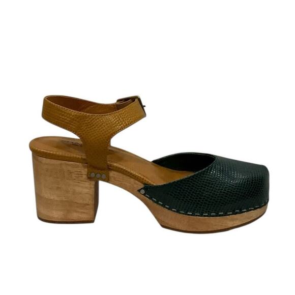 Charlotte Stone Maude Leather Platform Clogs Emerald And Caramel Size 8 - Picture 5 of 15